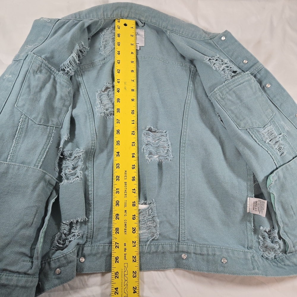 Iris Jeans Distressed Denim Jacket in Teal - Picture 4 of 13